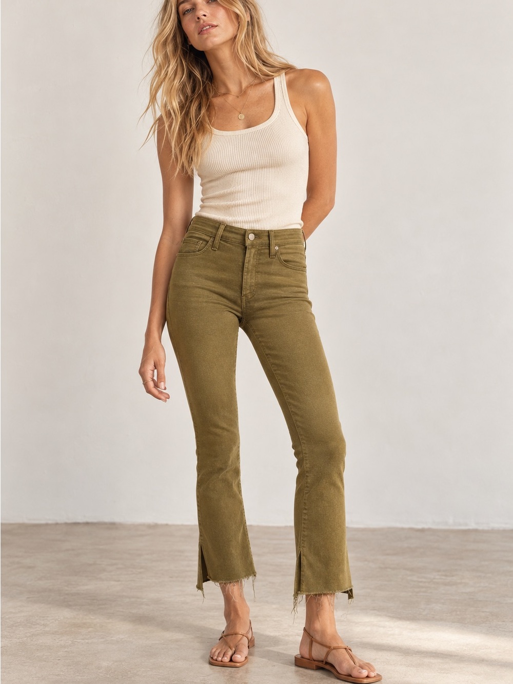 NWT MOTHER The Insider Crop Step Fray Jeans Fir Green Olive Size 26
